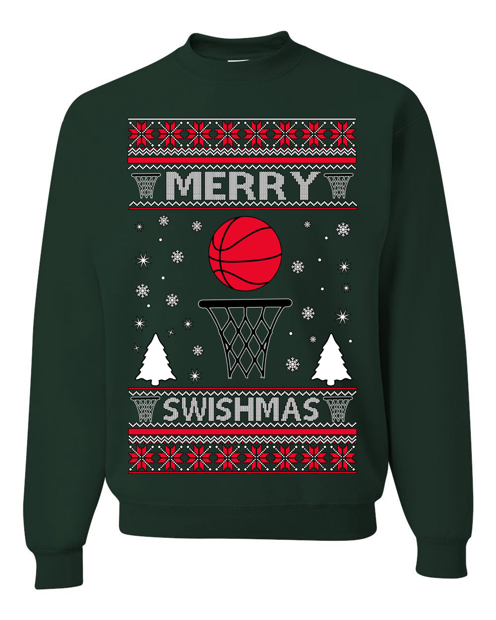 Merry Swishmas Basketball Sports Ugly Christmas Sweater Crewneck Sweatshirt