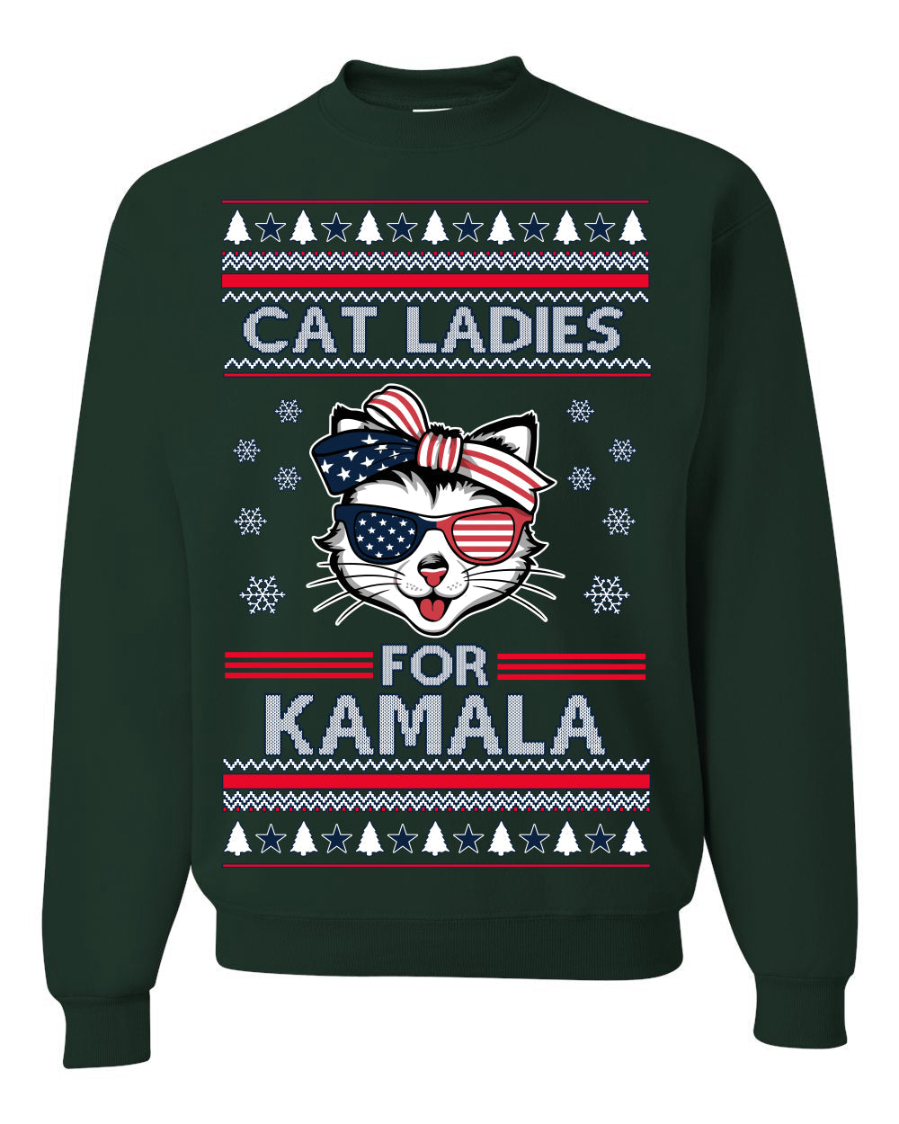 Cat Ladies for Kamala USA Glasses, Harris Tim Walz 2024 Cute USA Glasses Bow Ugly Christmas Sweater Crewneck Sweatshirt