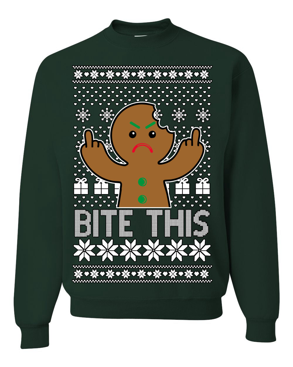 Bite This Funny Gingerbread Cookie Middle Finger Ugly Christmas Sweater Crewneck Sweatshirt