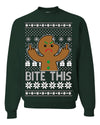 Bite This Funny Gingerbread Cookie Middle Finger Ugly Christmas Sweater Crewneck Sweatshirt
