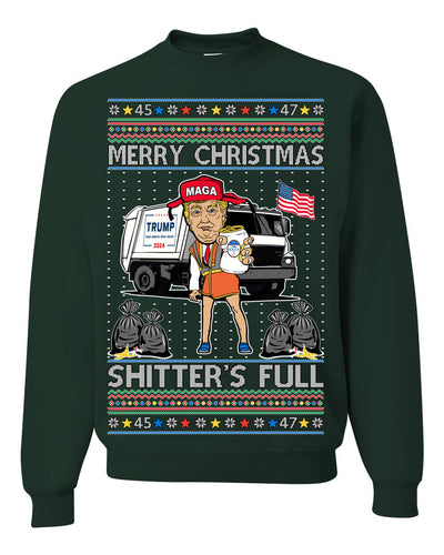 Donald Trump Merry Christmas Shitter's Full Cousin Eddie Ugly Christmas Sweater Crewneck Sweatshirt