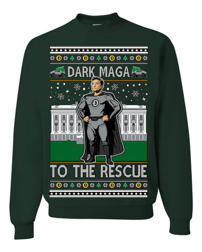 Dark MAGA to the Rescue Elon Superhero Doge Crypto Ugly Christmas Sweater Crewneck Sweatshirt