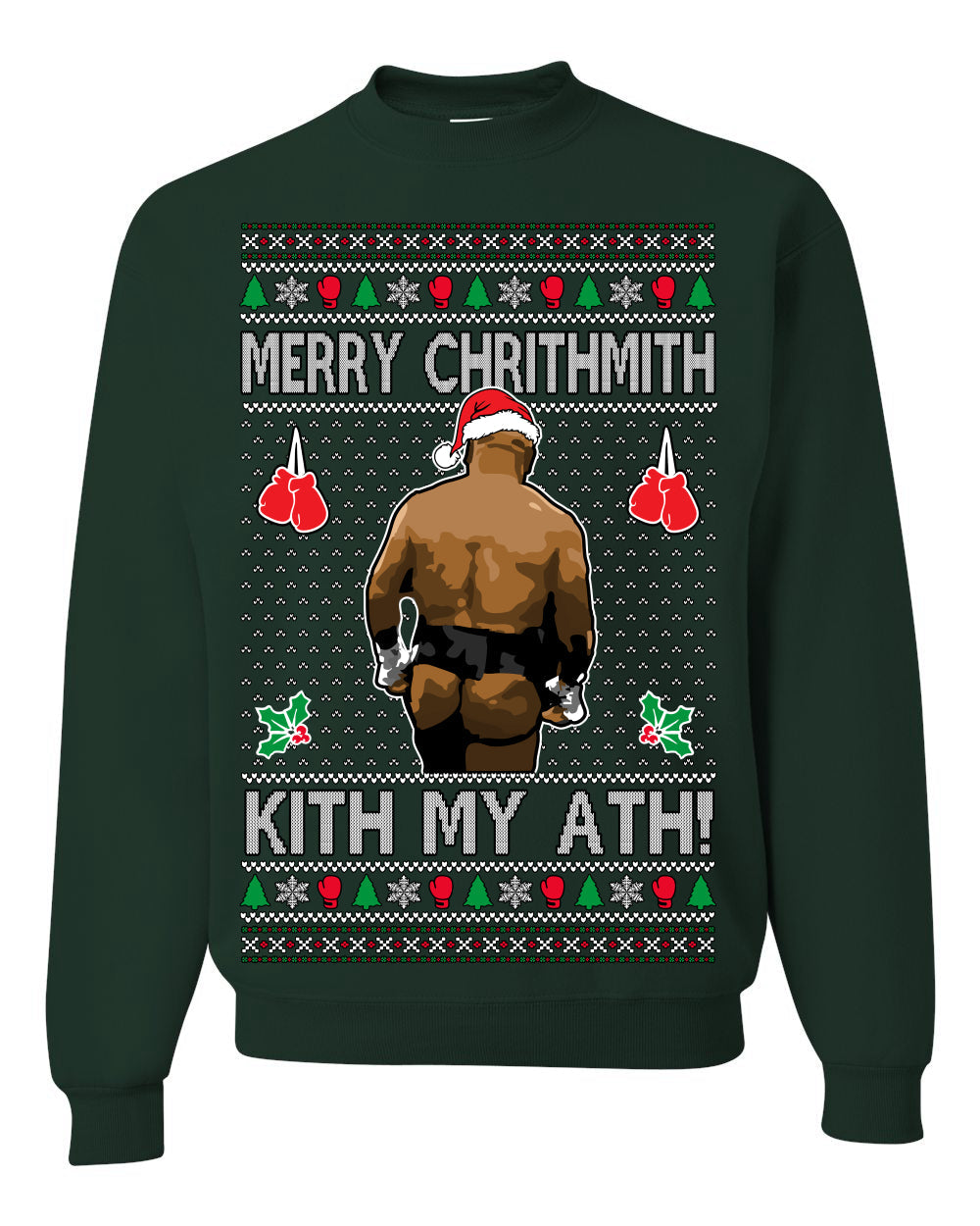 Merry Chrithmith Kith My Ath, Butt Viral Kiss My Ass Boxing Fight Meme, Funny Ugly Christmas Sweater Crewneck Sweatshirt