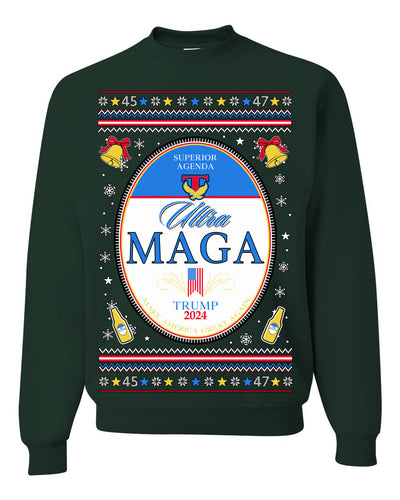 Ultra MAGA Superior Agenda Trump 2024 Funny Beer Logo Ugly Christmas Sweater Crewneck Sweatshirt