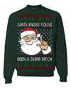 Santa Knows You've Been a Dumb Bitch Funny Vulgar Dirty Ugly Christmas Sweater Crewneck Sweatshirt