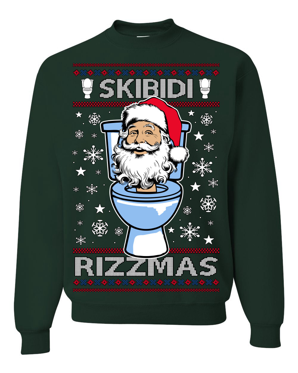 Skibidi Rizzmas Funny Toilet Video Viral Brain Rot Meme, Gen Z Alpha Slang Brainrot Memes Ugly Christmas Sweater Crewneck Sweatshirt