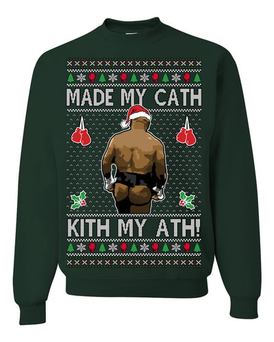 Made My Cath Kith My Ath, Funny Cash Money Viral Kiss My Ass Boxing Fight Meme, Men Women Ugly Christmas Sweater Crewneck Sweatshirt