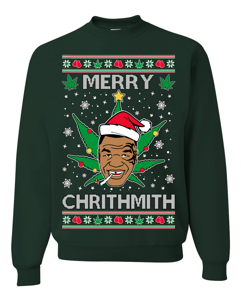 Merry Chrithmith Weed Pot Leaf Join Stoner Ugly Christmas Sweater Unisex Crewneck Sweatshirt