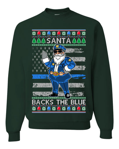 Santa Backs The Blue Pro Police Santa Claus Ugly Christmas Sweater Unisex Crewneck Sweatshirt