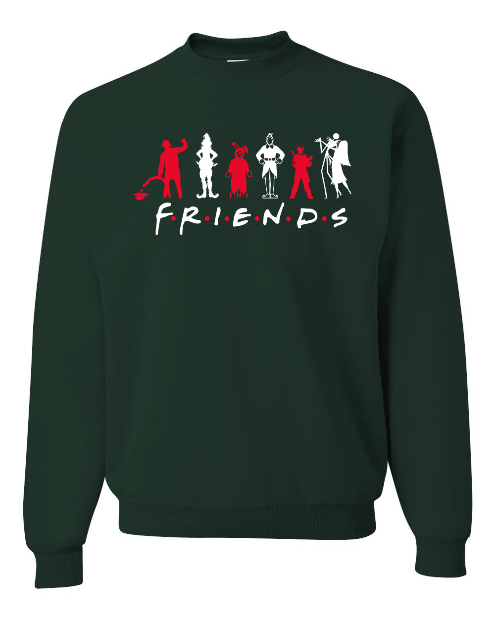 Iconic Holiday Movie Charcters Friends Parody Red White Ugly Christmas Sweater Unisex Crewneck Sweatshirt