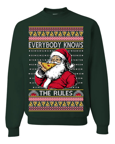 Everybody Knows the Rules Funny Santa Claus Pizza Score Ugly Christmas Sweater