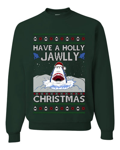 Have a Holly Jawlly Christmas, Cute Shark, Ugly Christmas Sweater, Crewneck Sweatshirts
