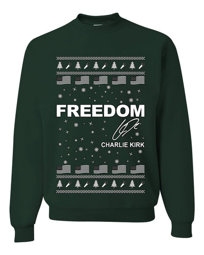 Freedom, Charlie Kirk Political Activist, Right Wing, Ugly Christmas Sweater, Crewneck Sweatshirts
