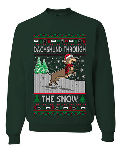 Dachshund Through The Snow, Cute Dog Christmas Sweater, Ugly Christmas Unisex Sweater, Crewneck Sweatshirts