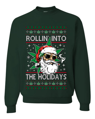 Rollin' Into The Holidays Christmas Sweater, Ugly Christmas Unisex Sweater, Crewneck Sweatshirts