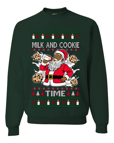 Milk And Cookie Time Christmas Sweater, Unisex Ugly Christmas Crewneck Sweatshirts
