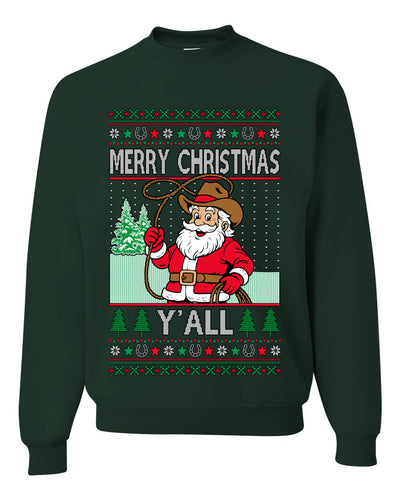 Merry Christmas Y'all Christmas Sweater,Unisex Ugly Christmas Crewneck Sweatshirts