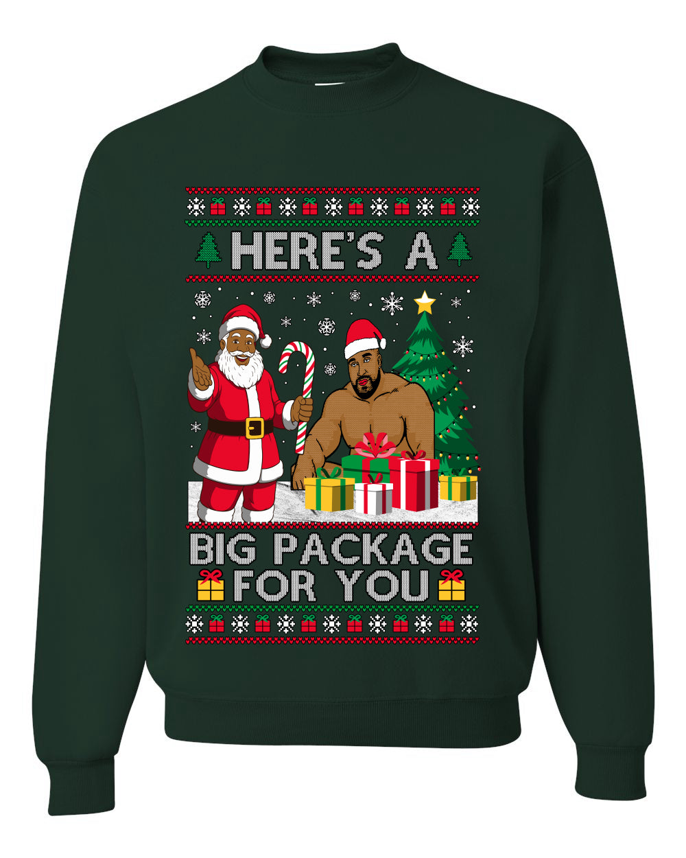 Here's A Big Package For You Black Santa Christmas Sweater, Unisex Ugly Christmas Crewneck Sweatshirts