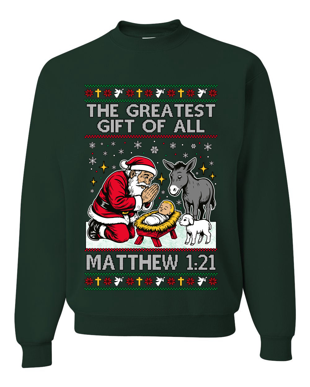 The Greatest Gift Of All Matthew 1:21, Unisex Ugly Christmas Sweater, Crewneck Sweatshirts