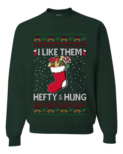 Hefty And Hung Christmas Sweater, Funny Unisex Ugly Christmas Crewneck Sweatshirts