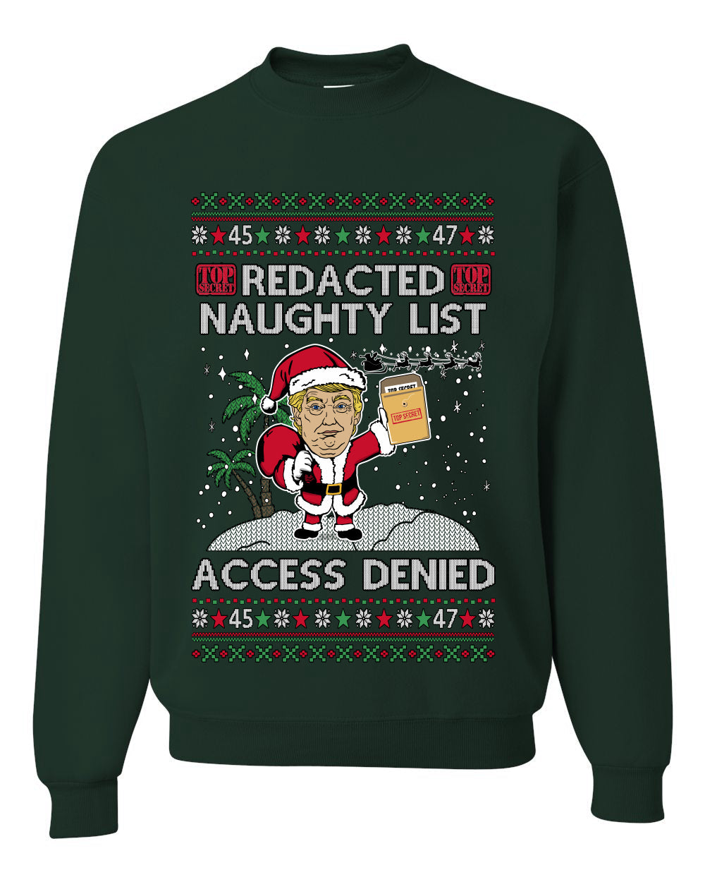 Redacted Naughty List Access Denied, Unisex Ugly Christmas Sweater Crewneck Sweatshirts