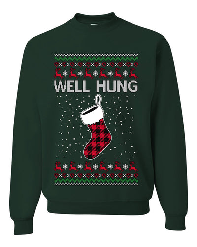 Well Hung, Unisex Ugly Christmas Sweater Crewneck Sweatshirts