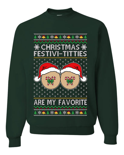 Christmas Festivi-Titties Are My Favorite, Unisex Ugly Christmas Sweater Crewneck Sweatshirts