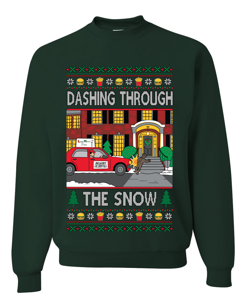 Dashing Through The Snow Classic 90s Holiday Movie, Unisex Ugly Christmas Sweater Crewneck Sweatshirts
