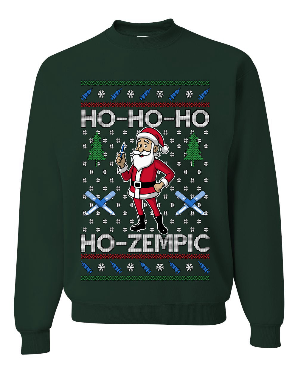 Skinny Santa Ho Ho Ho Ho-Zempic Weight Loss Shot, Unisex Ugly Christmas Sweater, Crewneck Sweatshirts
