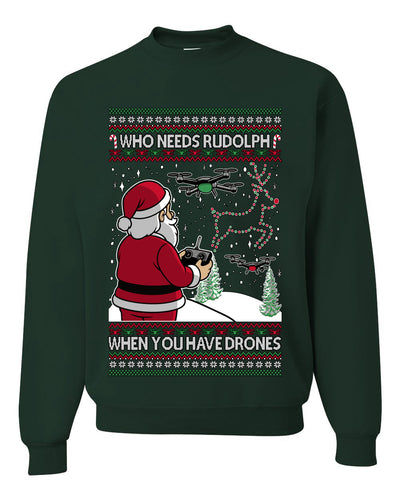 Santa Drone Show Reindeer, Unisex Ugly Christmas Sweater Crewneck Sweatshirts