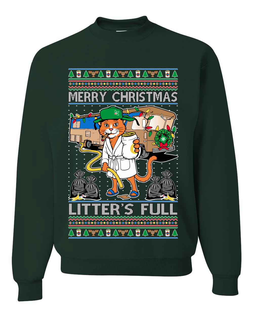 Litters Full Cat, Unisex Ugly Christmas Sweater Crewneck Sweatshirts