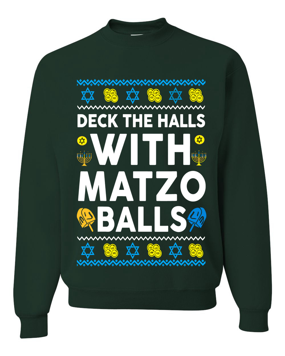 Deck The Halls With Matzo Balls Hanukkah, Unisex Ugly Christmas Sweater Crewneck Sweatshirts