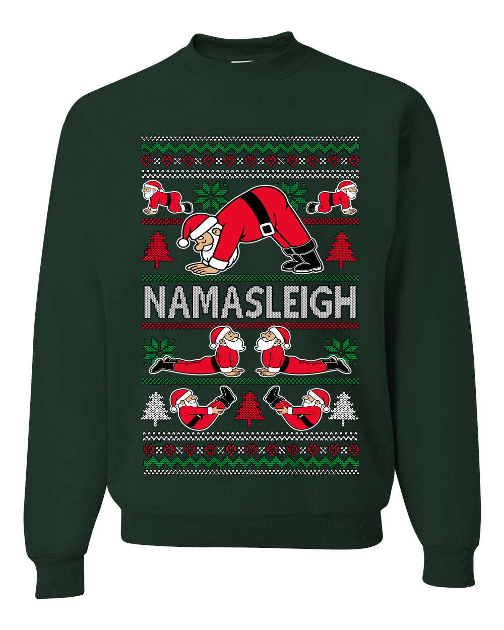 Namasleigh, Namaste Yoga Santa Claus, Unisex Ugly Christmas Sweater Crewneck Sweatshirts