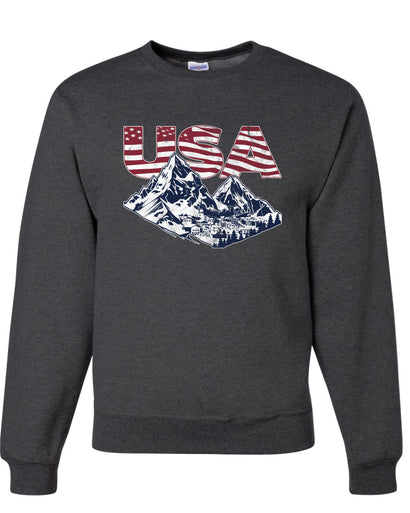 USA Winter Team Sports Fan Collection | USA Flag Mountainscape Sweater, Unisex Crewneck Sweatshirts