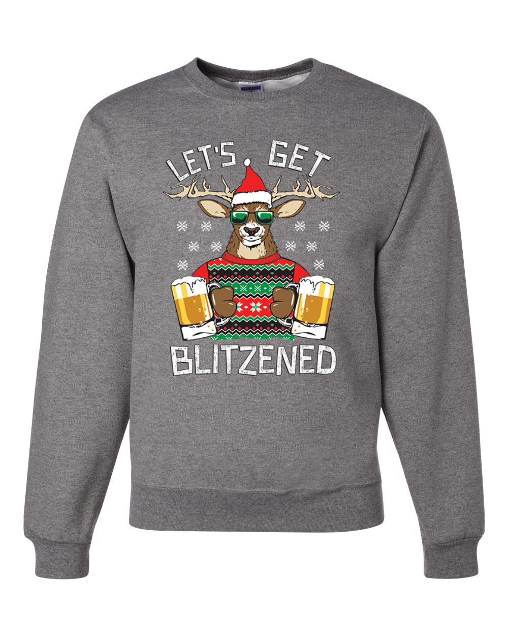 Lets Get Blitzened Deer With Beer Merry Christmas Unisex Crewneck Graphic Sweatshirt