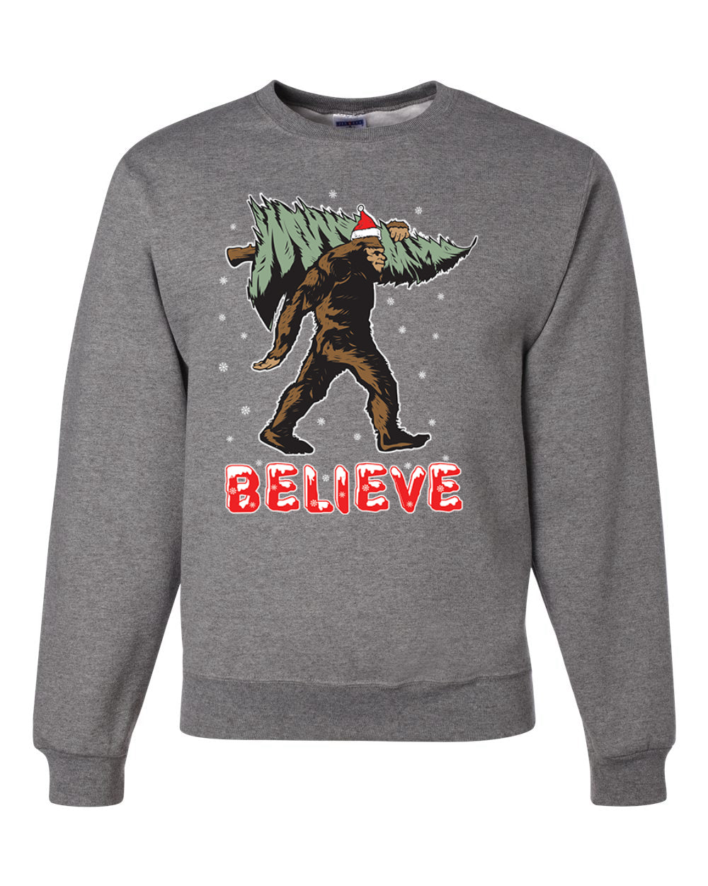 Believe Sanata Sasquatch Bigfoot Merry Christmas Merry Christmas Unisex Crewneck Graphic Sweatshirt