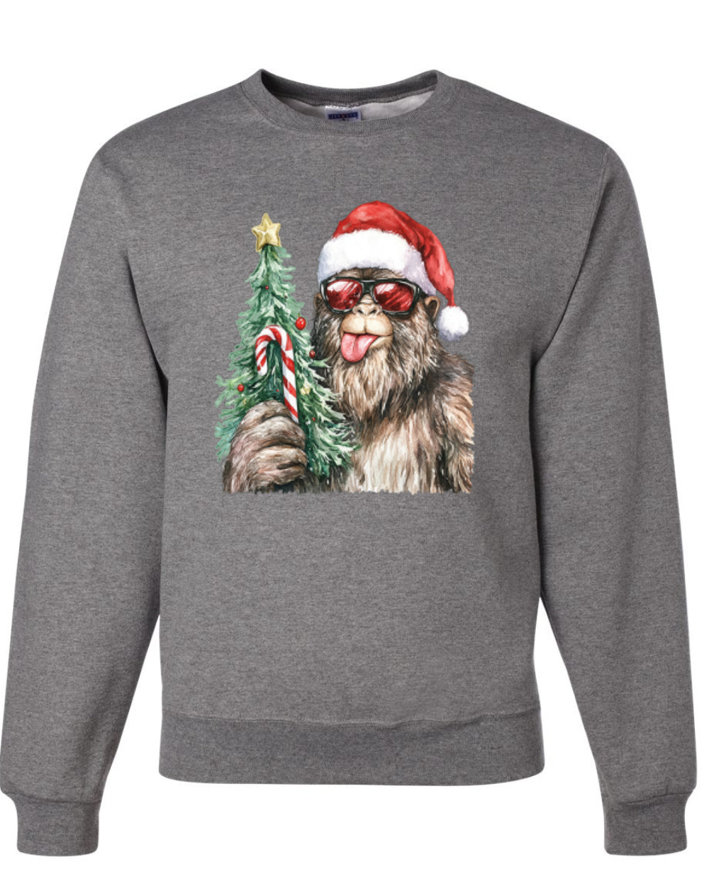 Christmas Sasquatch, Big Foot, Funny Candy Cane Christmas Design, Unisex Christmas Sweater, Crewneck Sweatshirts