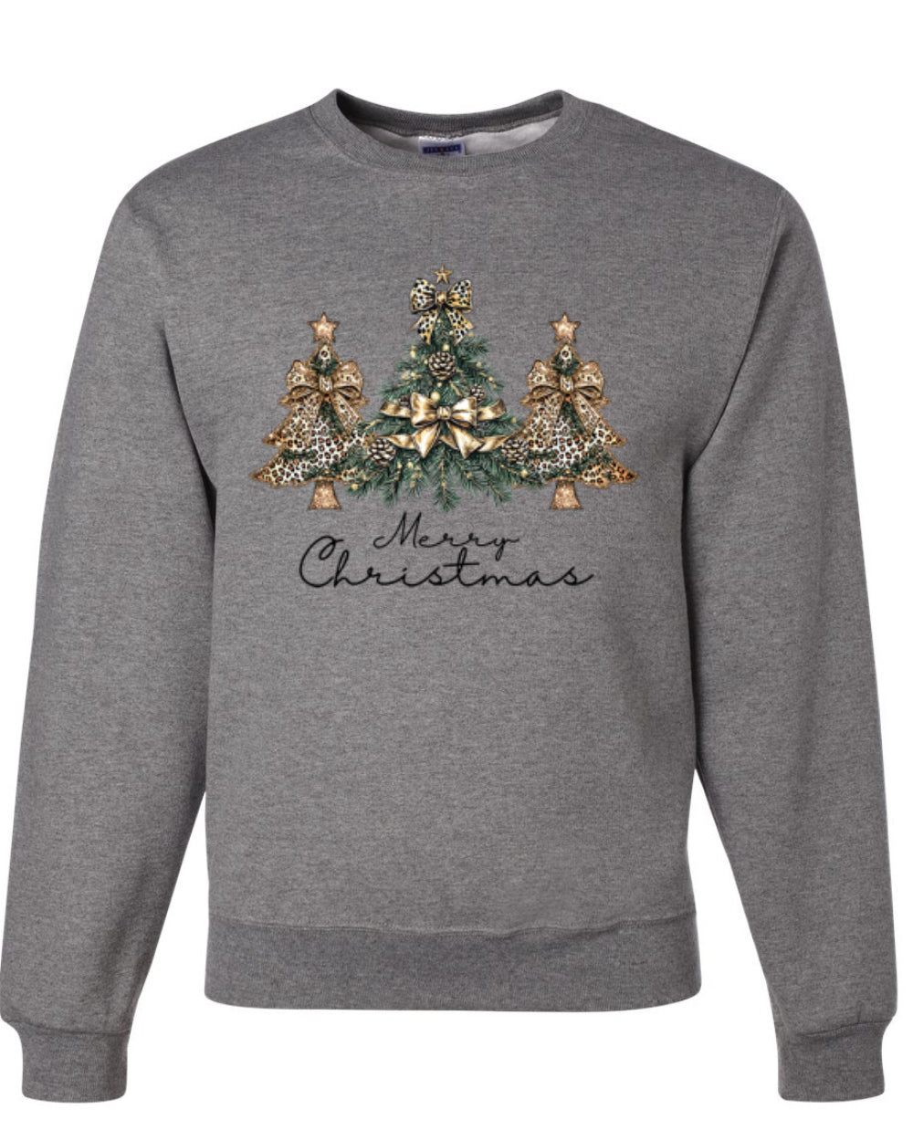 Merry Christmas Gold Glitter Christmas Tree Design, Unisex Christmas Sweater, Crewneck Sweatshirts