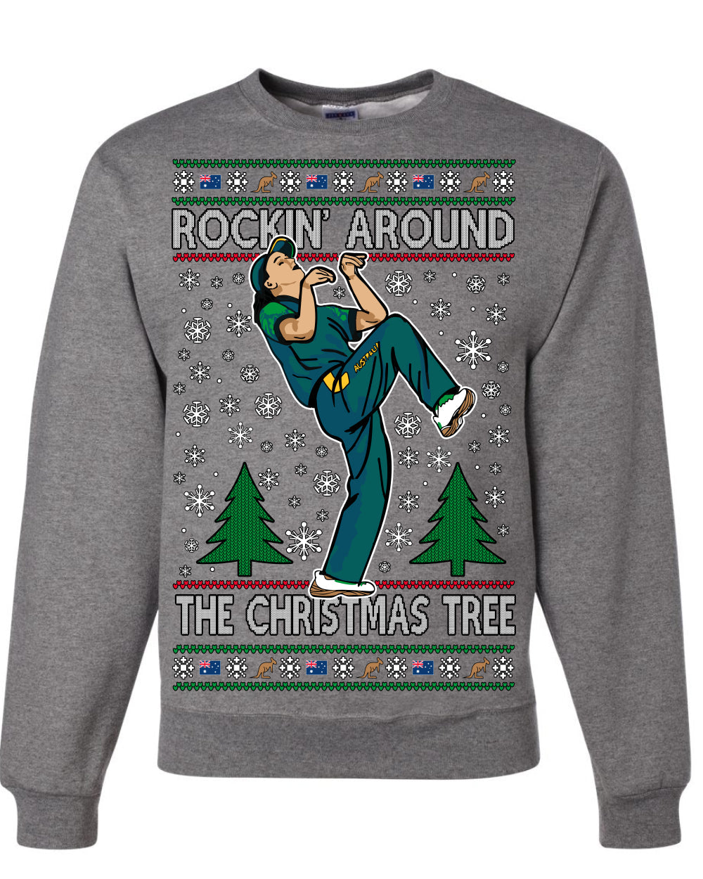 Rockin Around the Christmas Tree Raygun Viral Breakdancer Ugly Christmas Sweater Crewneck Sweatshirt