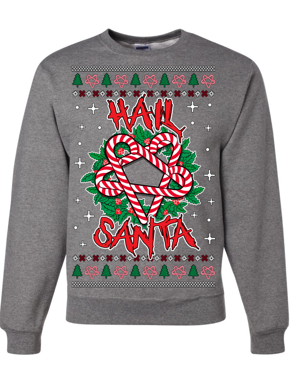 Hail Santa Funny Satanic Candy Devil Heavy Metal Satan Ugly Christmas Sweater Crewneck Sweatshirt