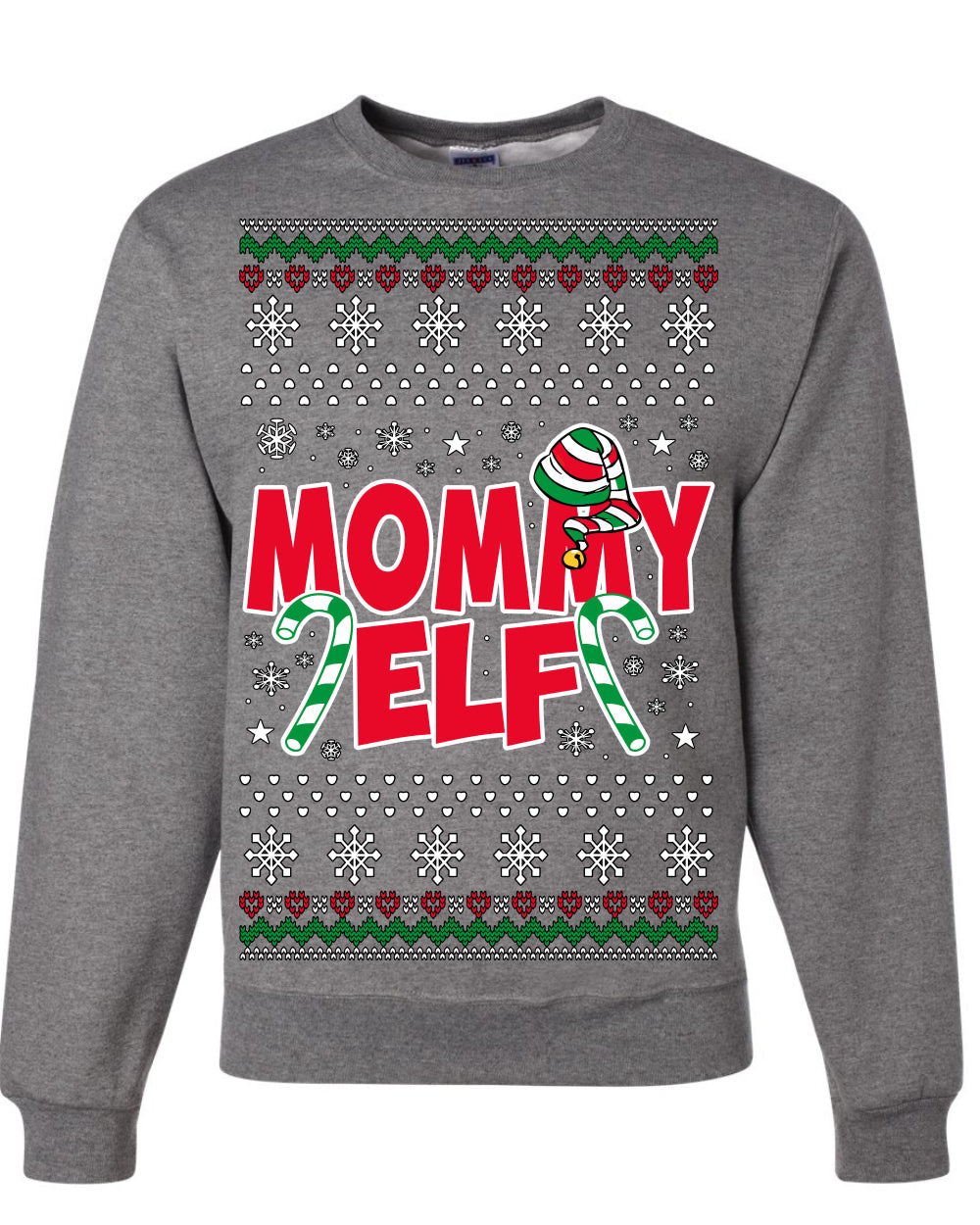 Mommy Elf Cute Holiday Winter Ugly Christmas Sweater Crewneck Sweatshirt