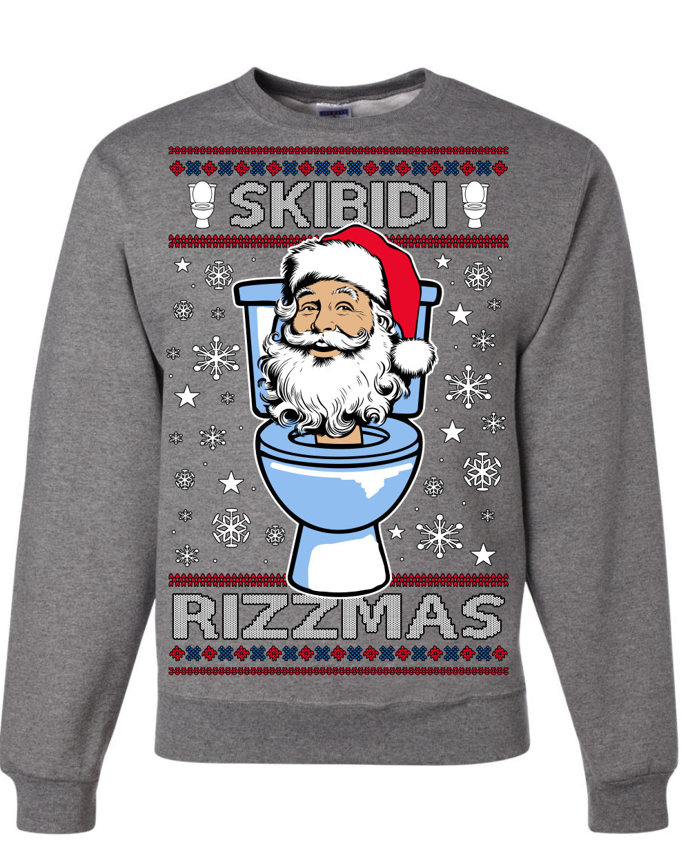 Skibidi Rizzmas Funny Toilet Video Viral Brain Rot Meme, Gen Z Alpha Slang Brainrot Memes Ugly Christmas Sweater Crewneck Sweatshirt