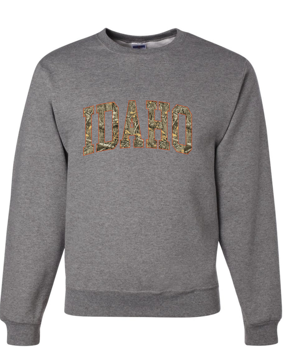 Idaho  Camo Fill Orange Outline Sweater, Unisex Crewneck Sweatshirts