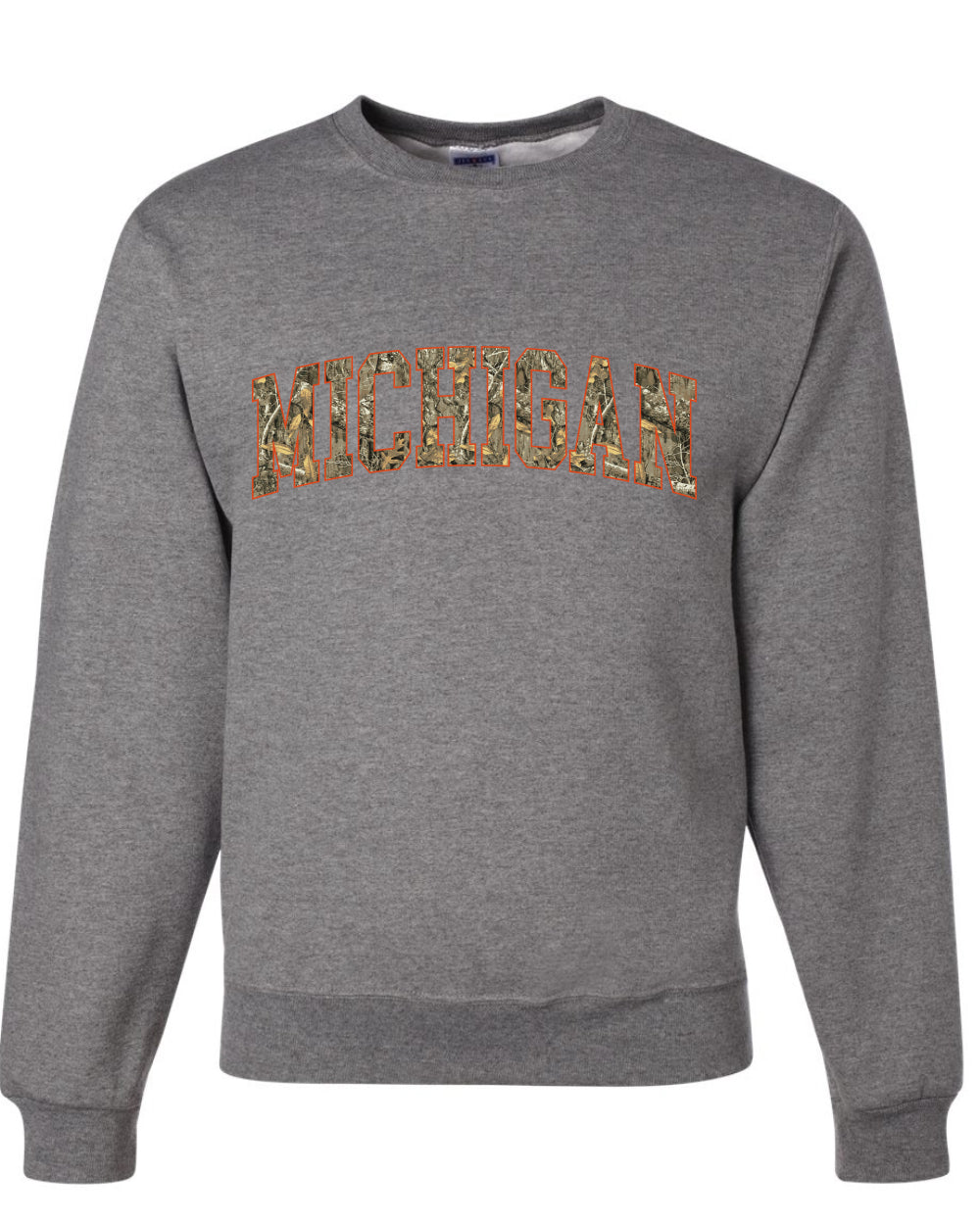 Michigan  Camo Fill Orange Outline Sweater, Unisex Crewneck Sweatshirts