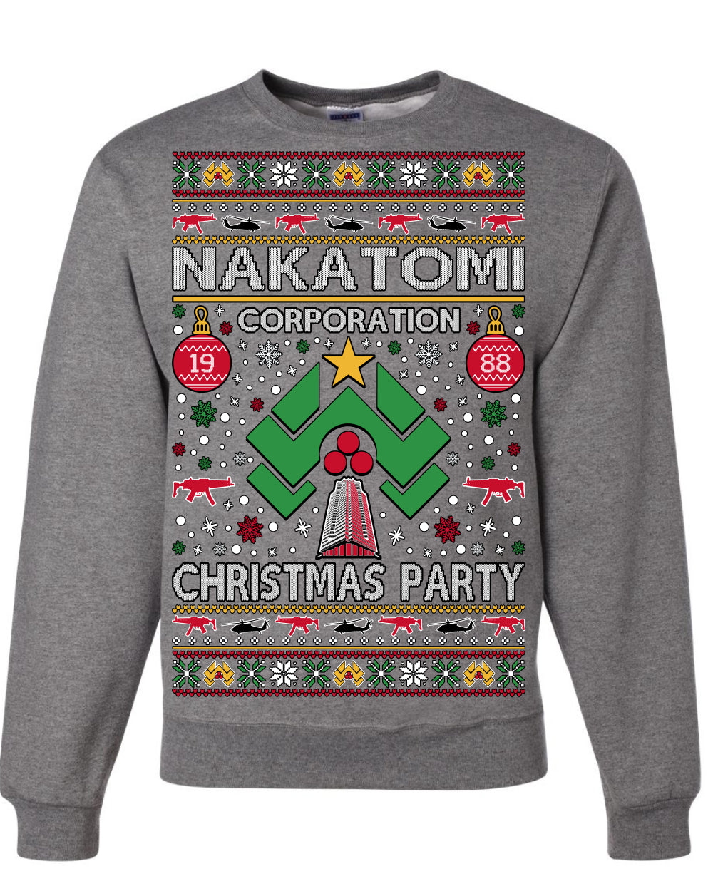 Nakatomi Corporation Christmas Party 1988 Plaza Logo, Classic Die Hard McClane 80s Xmas Movie Quote Ugly Christmas Sweater Crewneck Sweatshirt