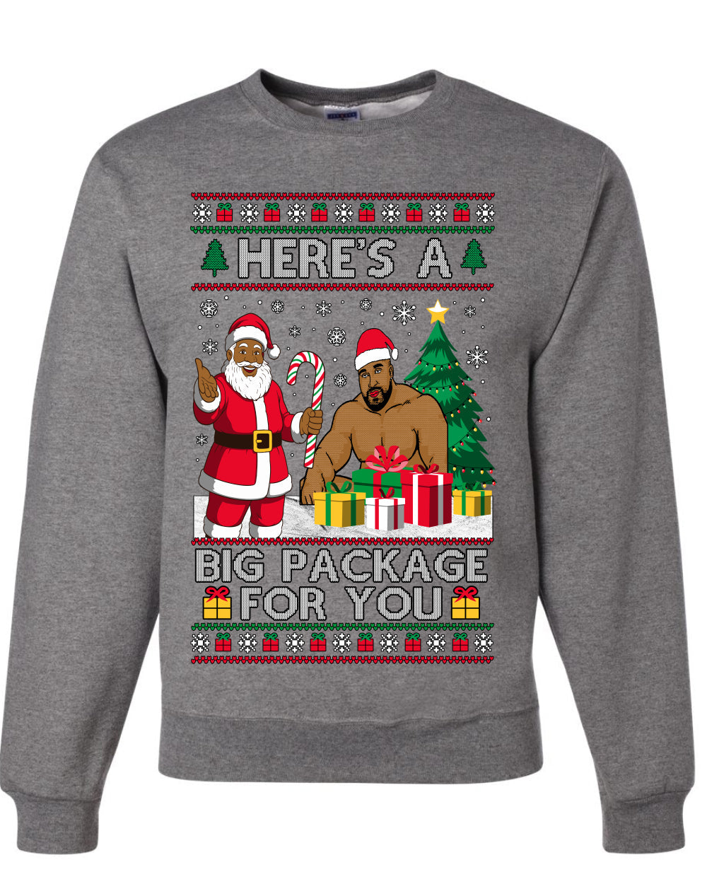 Here's A Big Package For You Black Santa Christmas Sweater, Unisex Ugly Christmas Crewneck Sweatshirts