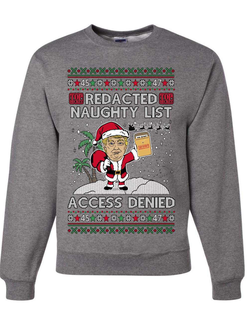 Redacted Naughty List Access Denied, Unisex Ugly Christmas Sweater Crewneck Sweatshirts