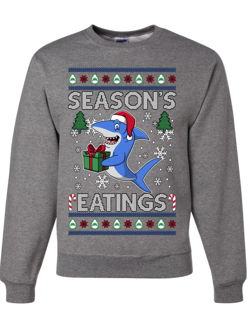 Season's Eatings Shark, Unisex Ugly Christmas Sweater Crewneck Sweatshirts