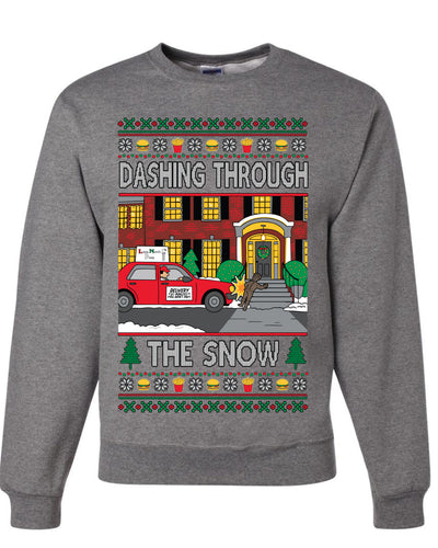 Dashing Through The Snow Classic 90s Holiday Movie, Unisex Ugly Christmas Sweater Crewneck Sweatshirts