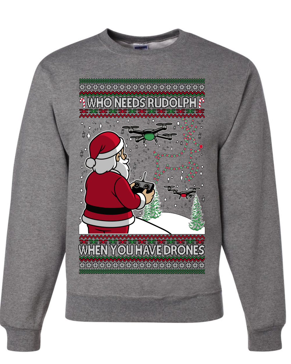 Santa Drone Show Reindeer, Unisex Ugly Christmas Sweater Crewneck Sweatshirts